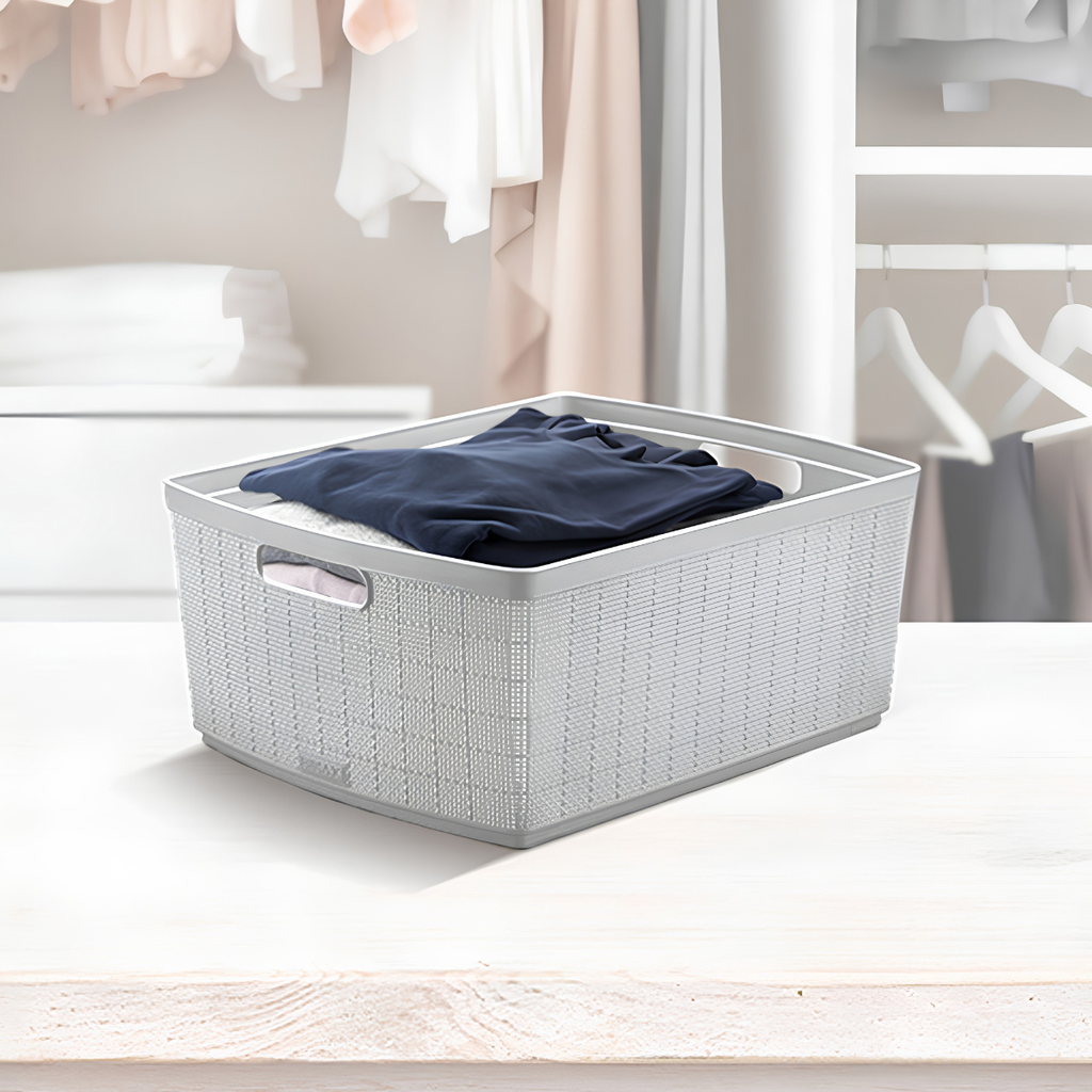 CANASTA PLAS 30 LT FIQUE RECT 47x37x20 CM C/AGARRADERA GRIS HIELO RIMAX 12541-XP