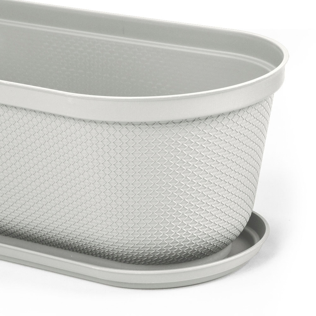 MACETA/MATERA PLAS OVAL RAFIA 60 CM C/BASE GRIS HIELO RIMAX 12988-XP