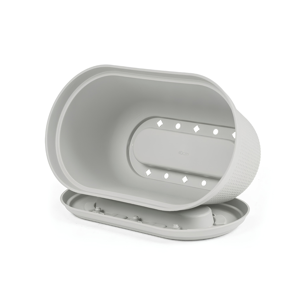 MACETA/MATERA PLAS OVAL RAFIA 40 CM C/BASE GRIS HIELO RIMAX 12987-XP