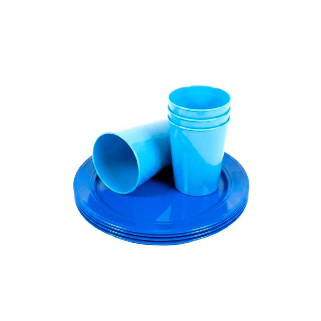 SET 4 PLATOS PACHOS+4 VASOS PLAS COLOR SURT FACELA