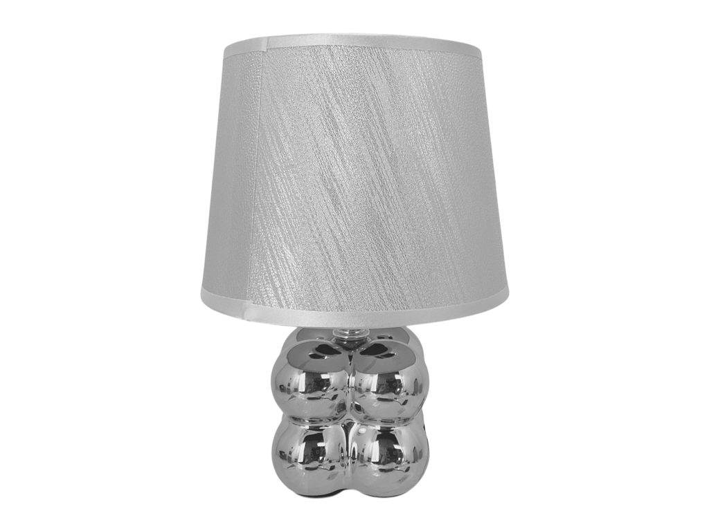 LAMPARA MESA 26 CM CERA/TELA PLATEADO BASE 4 ESFERAS DECORE 604-2403280