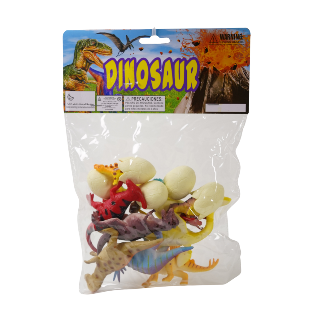 SET 6 DINOSAURIOS 4"+6 DINO HUEVOS 2.5" PLAS BOL CASAMAS 1509