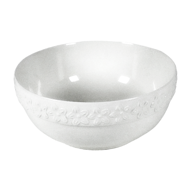 BOWL CERA 8" RED ORI GRUESA DECO REL FLORES BL XM8F