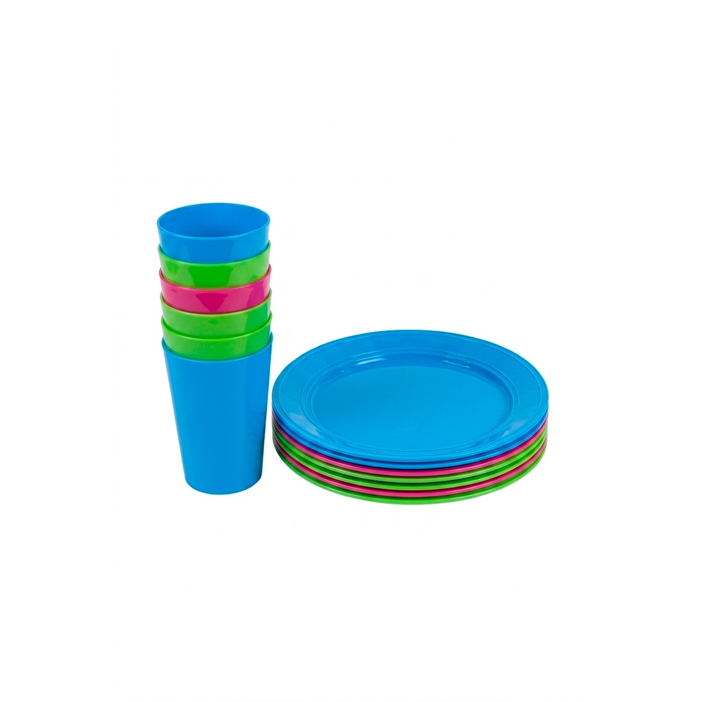 SET 6 VASOS PLAS + 6 PLATOS FACELA