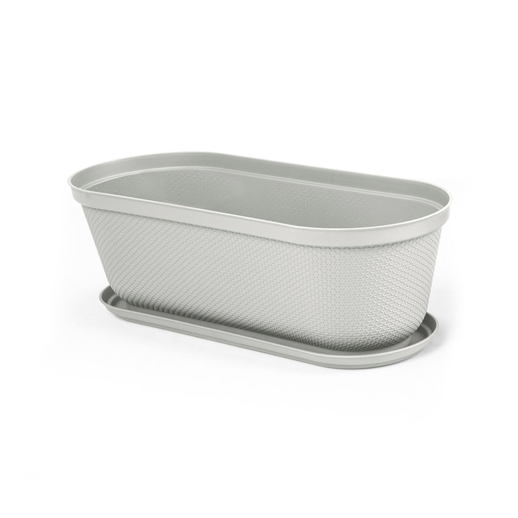 MACETA/MATERA PLAS OVAL RAFIA 60 CM C/BASE GRIS HIELO RIMAX 12988-XP