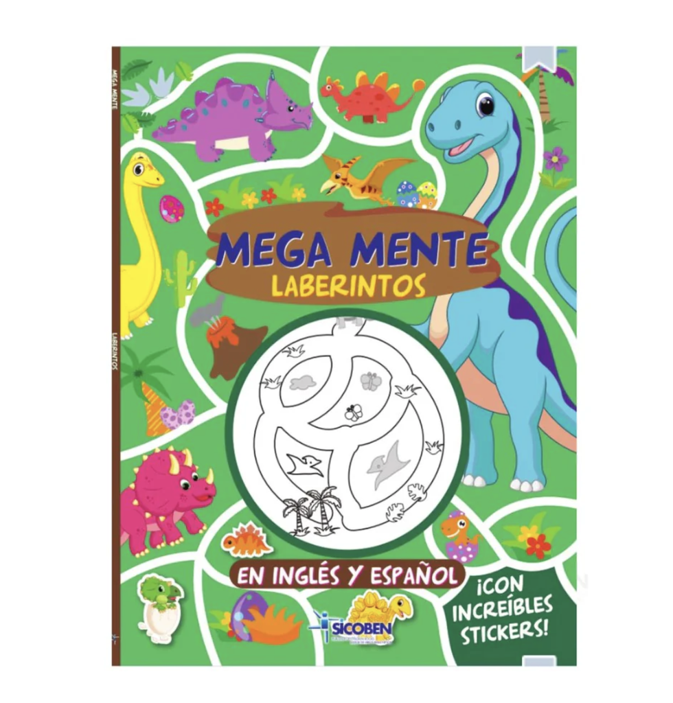 LIBRO LABERINTOS NIÑO MEGAMENTE ING/ESP C/STICKERS 48 PAG SICOBEN