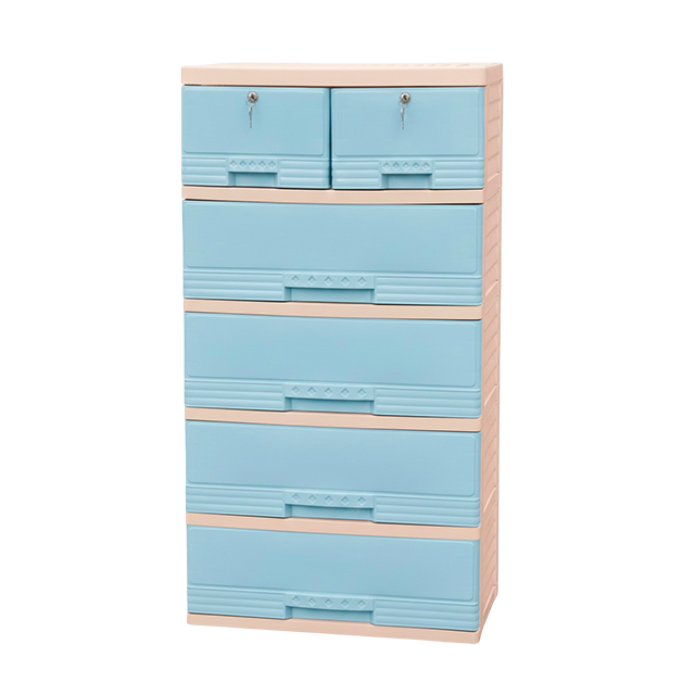 GAVETERO PLAS KING 6 GAV 2 PEQ C/LLAVE BEIGE C/TURQ MEGA
