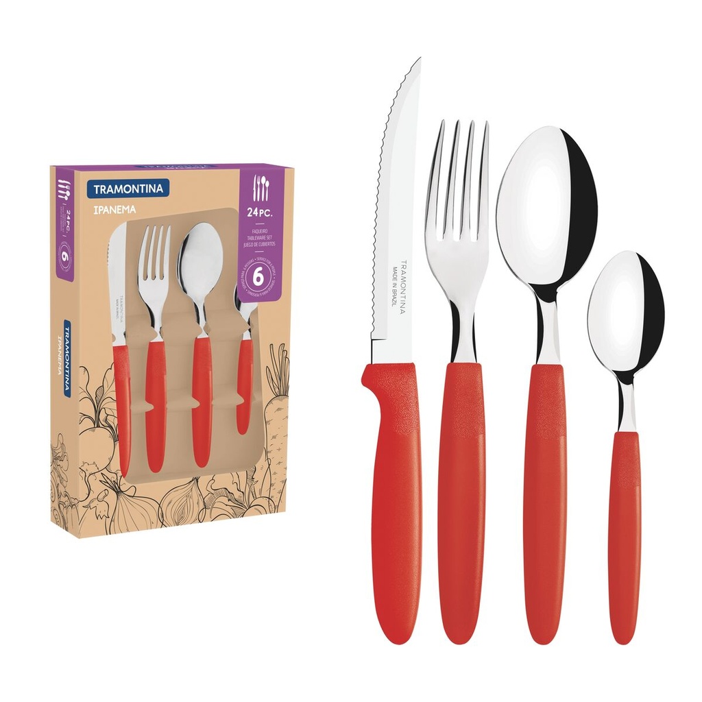 SET CUBIERTOS ACER RJO 24 PZ IPANEMA TRAMONTINA CUT-23398/772