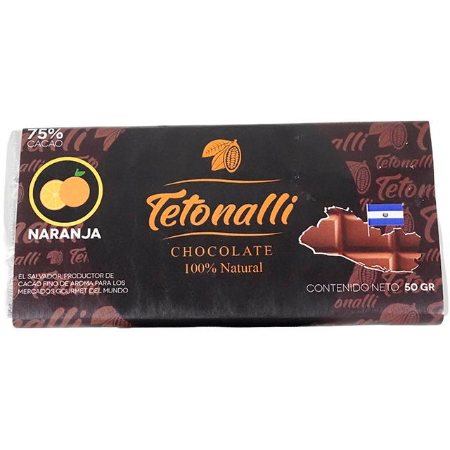CHOCOLATE BARRA NARANJA 75% CACAO 50 GR TETONALLI