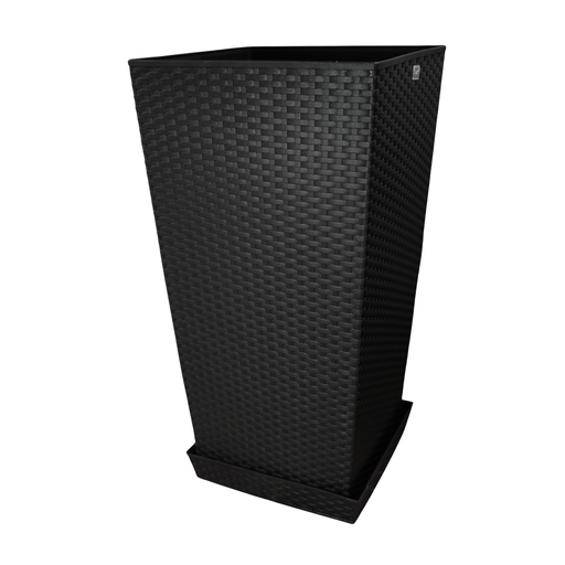 [15012845] MACETA PLAS CUAD RATAN 40X40X76 CM C/PLATO REYPLAST 3JX005100