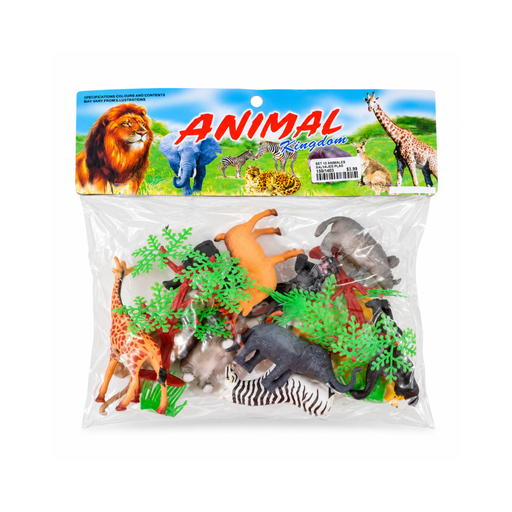 [15014035] SET 12 ANIMALES SALVAJES PLAS 4"+ARBOLES/GRAMA BOL CASAMAS 1320