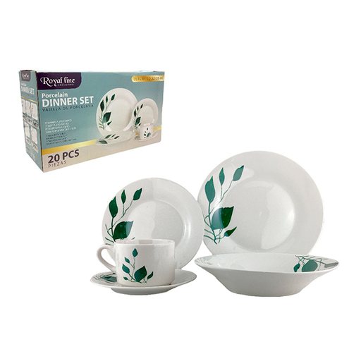 [15014272] VAJILLA PORCE 20 PZAS BL/VD ROYAL LINE MAYS 705-2301