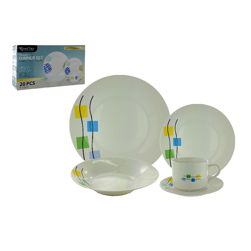 [15014275] VAJILLA PORCE 20 PZAS 200 CC 9,8,7" BL/VD/AMA/AZ ROYAL LINE MAYS 705-306