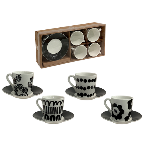 [16000131] SET TAZA C/PAILA PORCE 3.3 OZ DECO NG/BL 8 PZ LIFE ART MAYS 727-03495