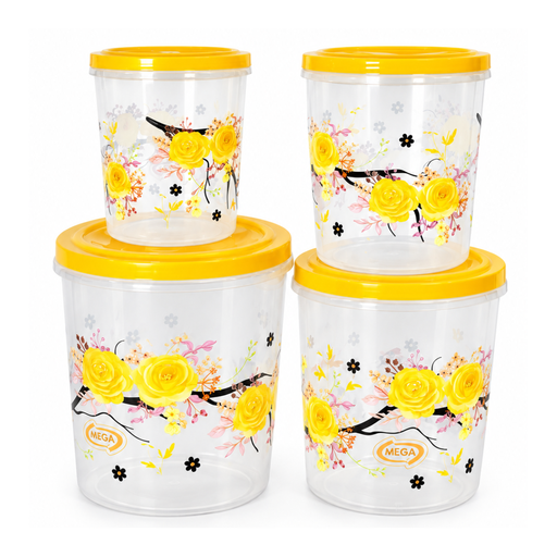 [16000235] SET 4 HERMETICOS CILIND PLAS C/T TRANS FLORAL SURT MEGA 2220