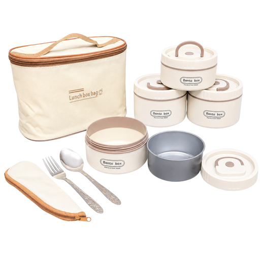 [15016839] KIT LONCHERA 4 RECIP C/TAP + CUBIERTOS BEIGE GIGI FH-3