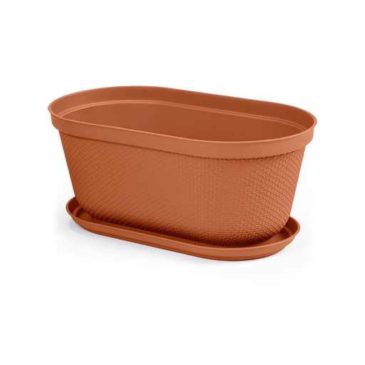 [15017027] MACETA/MATERA PLAS OVAL RAFIA 40 CM C/BASE TERRACOTA RIMAX 12997-XP