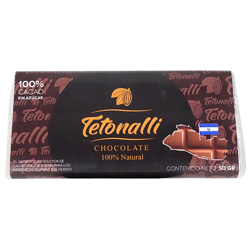 [367] CHOCOLATE BARRA AMARGO 100% CACAO 50 GR TETONALLI
