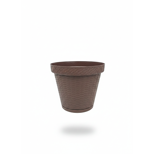 [9798] MACETA PLAS 4 RATAN CAFE COCOA C/BASE MEGA 1470