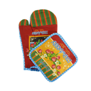 SET GUANTE+PORTA CALIENTE TELA P/COCINA SURT