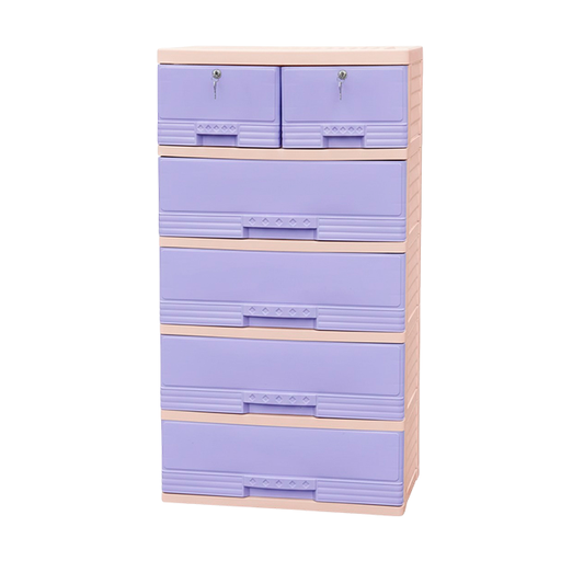 [15010866] GAVETERO PLAS KING 6 GAV 2 PEQ C/LLAVE BEIGE C/MOR PAST MEGA
