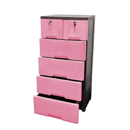 [15011387] GAVETERO QUEEN PLAS 5 NIV C/LLAVE ROSADO MEGA